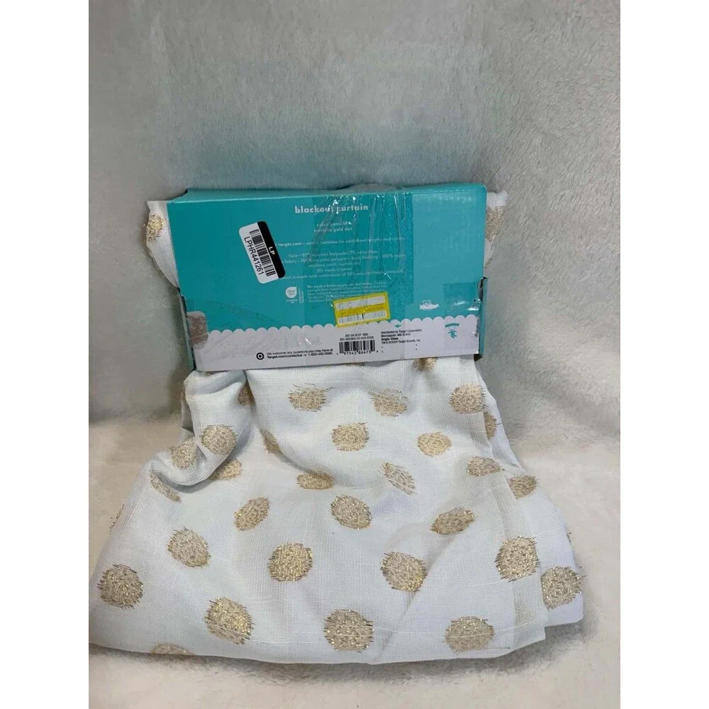 Pillowfort 42x84 Metallic Gold Clipped Dotted Kids Blackout Curtain Panel New